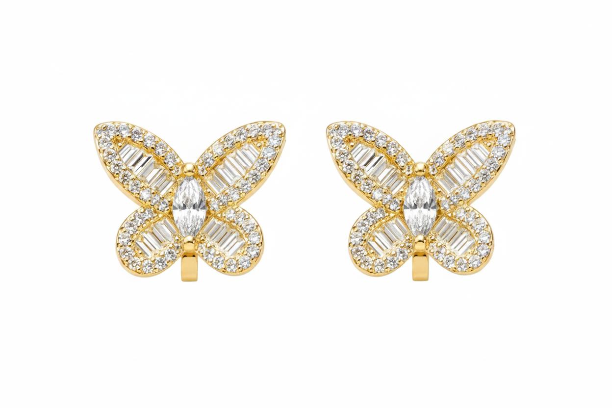 Gold CZ Butterfly Clip-On Earrings for Non-Pierced Ears