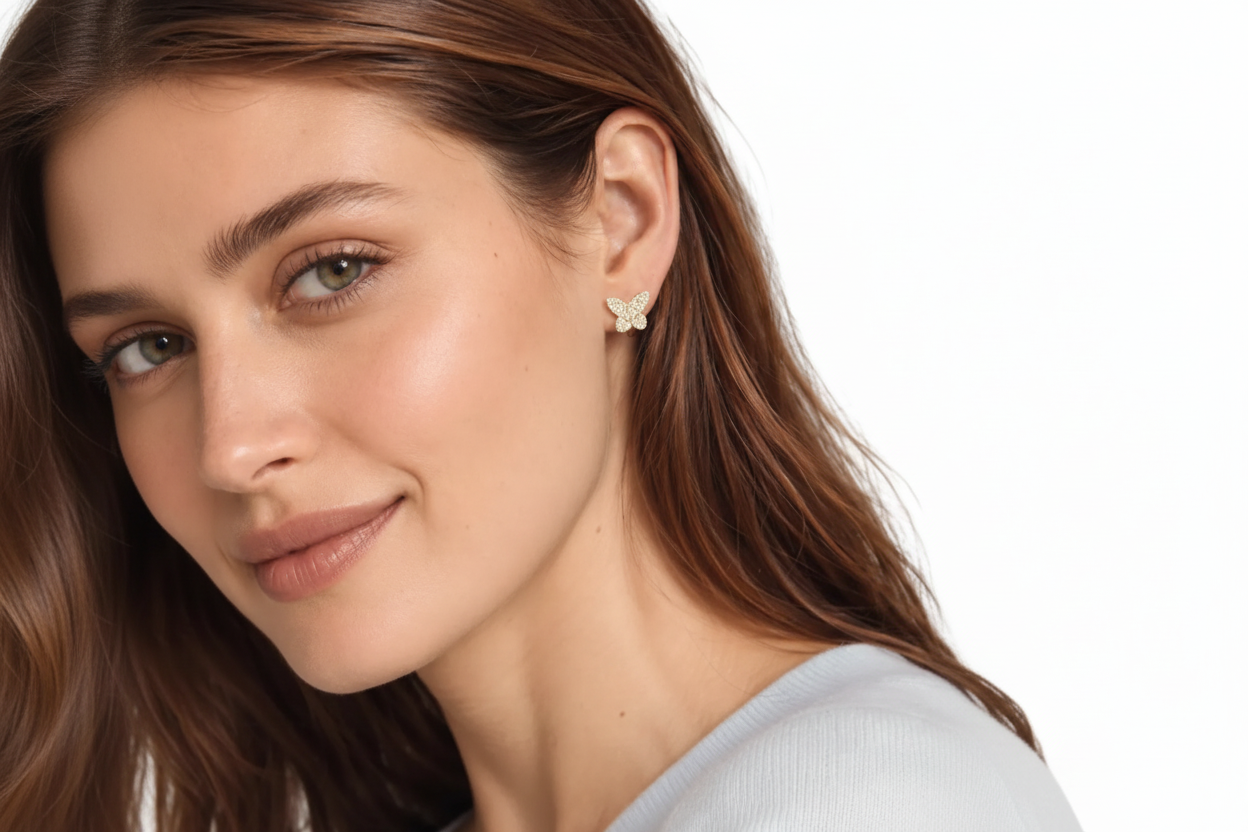 Gold CZ Butterfly Clip-On Earrings for Non-Pierced Ears