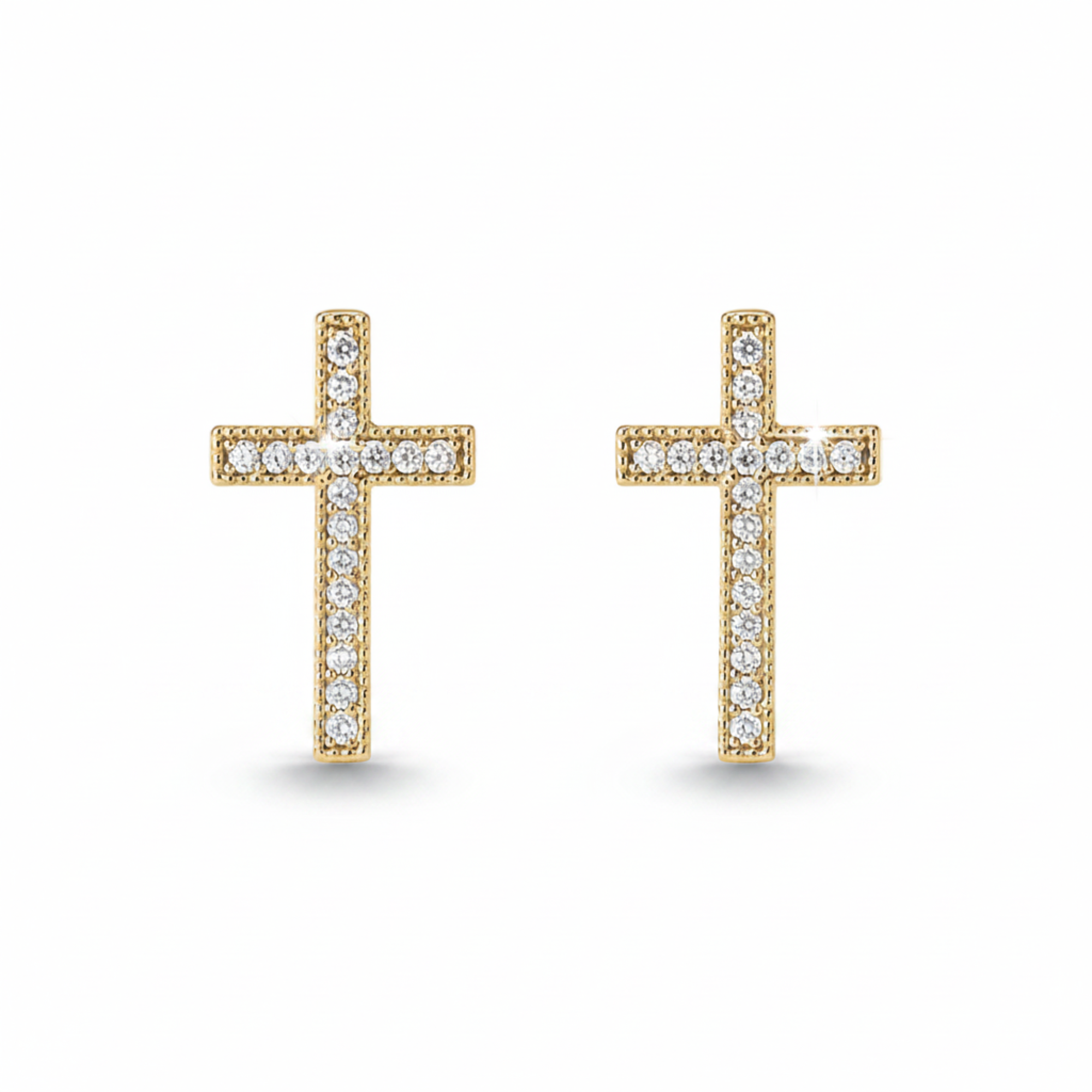 Gold CZ Cross Clip-On Earrings for Non-Pierced Ears
