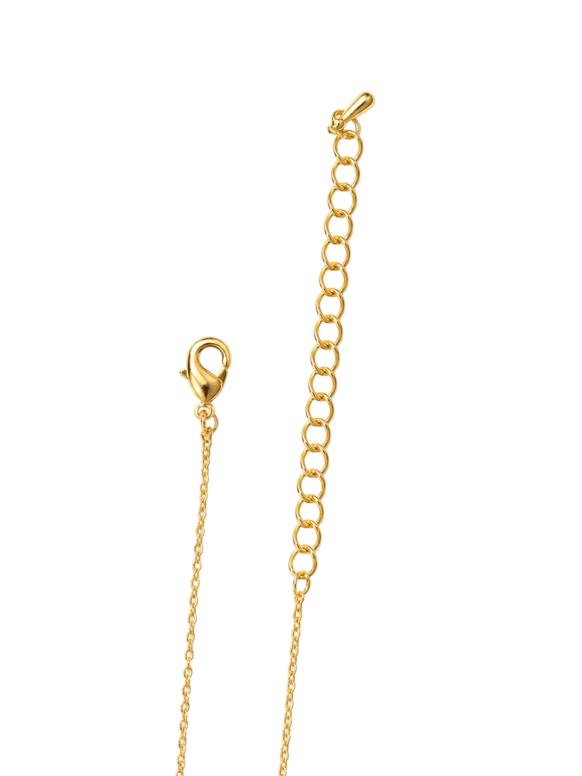 Gold chain extender with a lobster clasp and a short curb link section, shown on a plain white background.