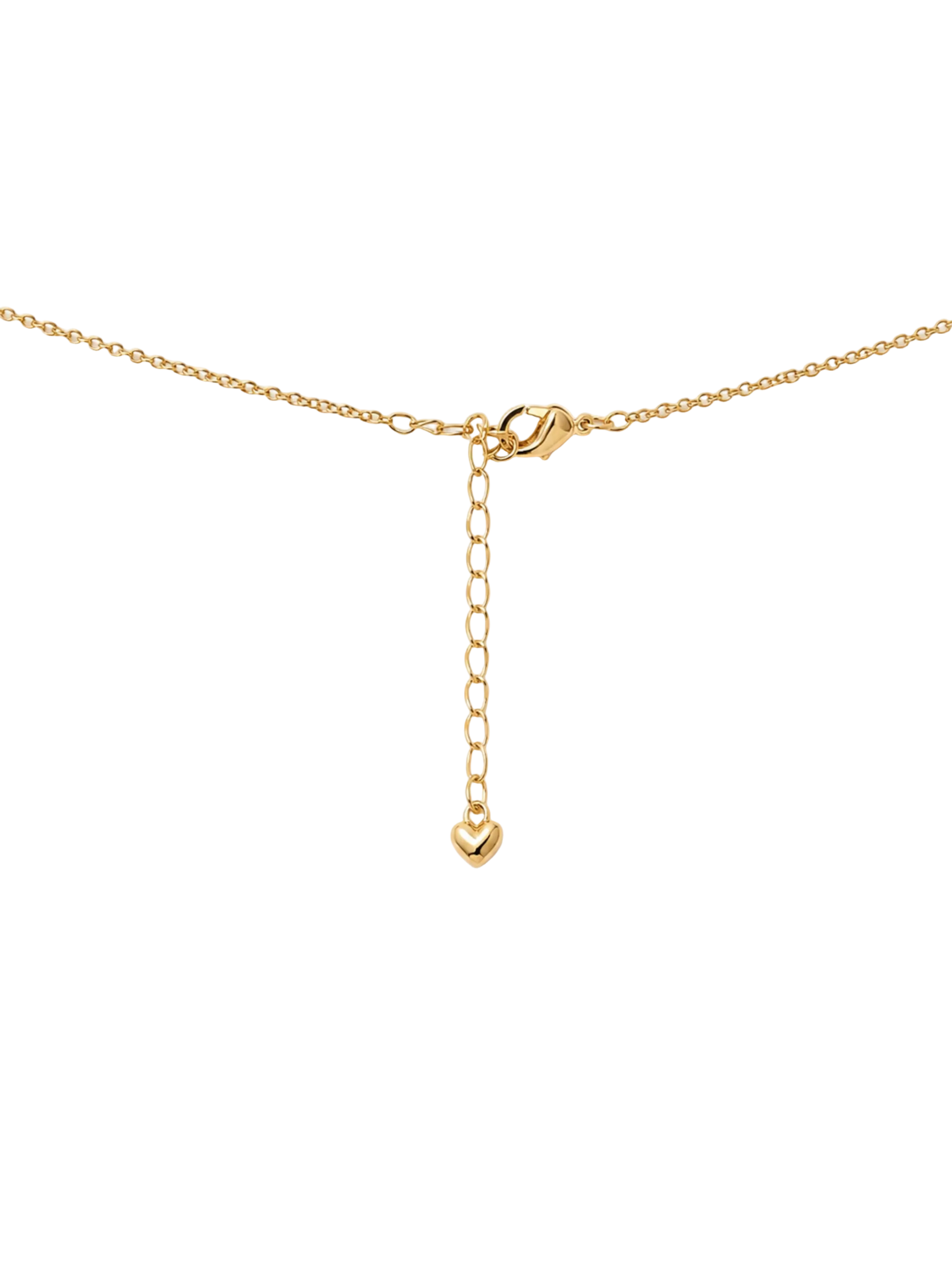 A delicate gold chain necklace with a Y-shaped drop chain, a small heart-shaped pendant, and a swan clasp closure, shown on a plain white background.