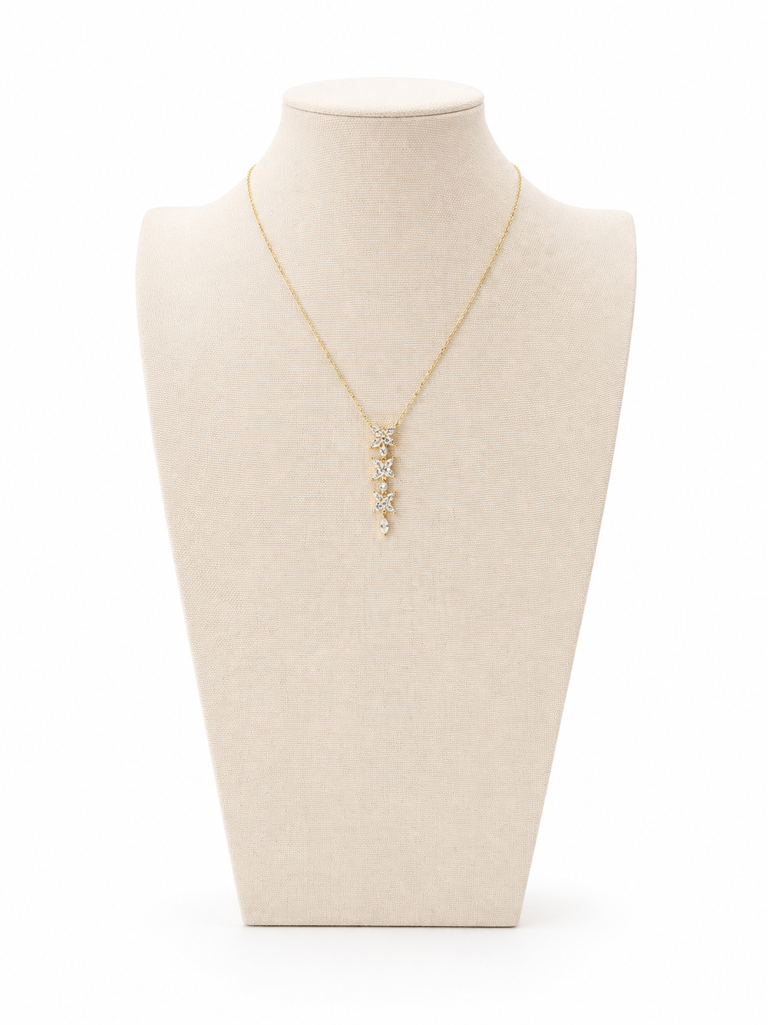 Gold Floral Crystal Drop Necklace | 18K Gold Filled