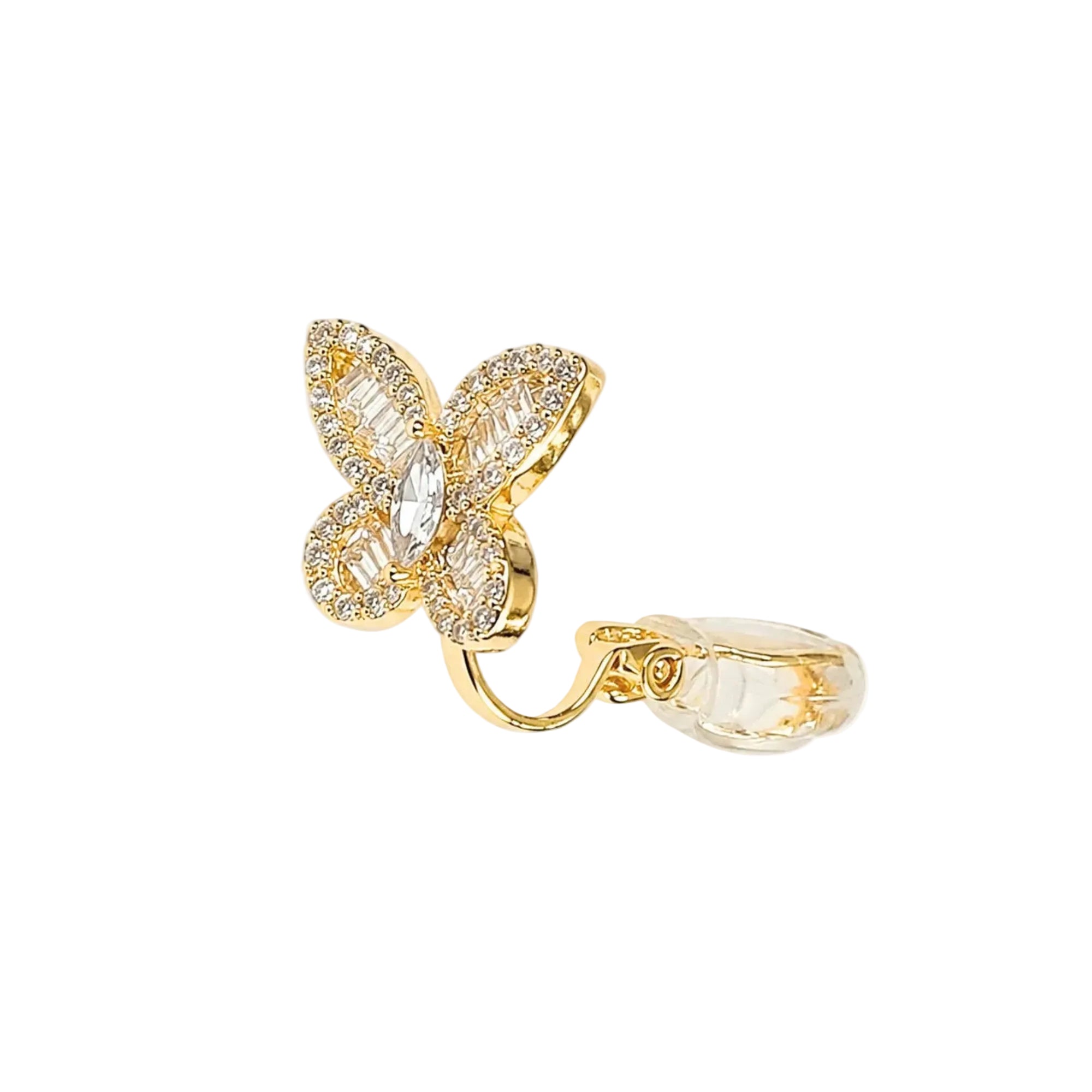 Gold CZ Butterfly Clip-On Earrings for Non-Pierced Ears